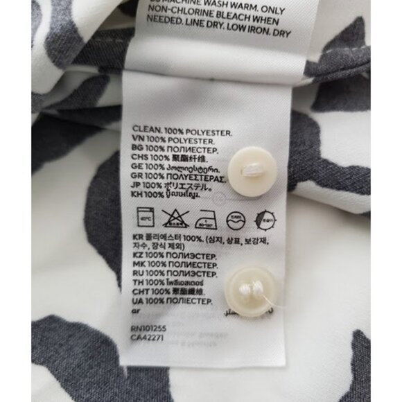 H&M White Black Long Sleeve Silk Like Patterned Birds Wrap Dress Side Tie Size L - Picture 10 of 10